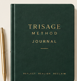 TriSage Method Journal — dark green journal with a gold pen